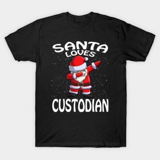 Santa Loves Custodian Christmas T-Shirt